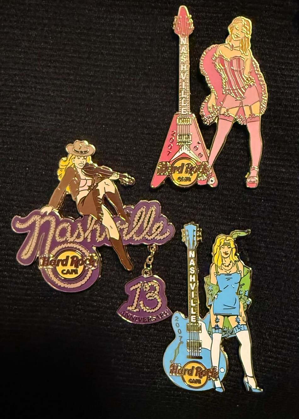 Hard Rock Cafe Nashville 13th Anniversary & Guitar Series Pins - Lot of 3